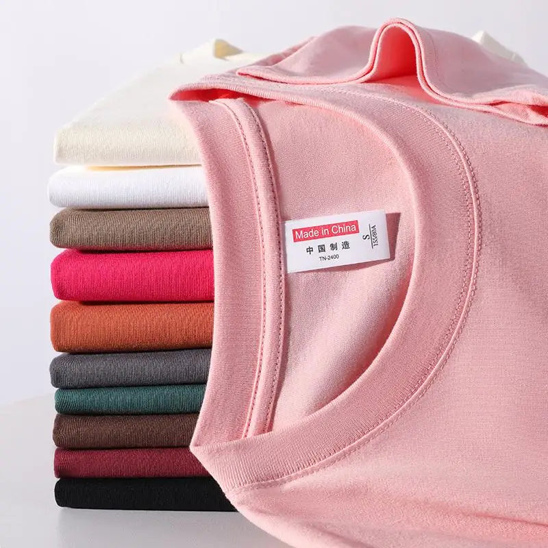 220 grams pure cotton short-sleeved custom logo solid-color round-neck T-shirt, loose large size, breathable T-shirt custom with