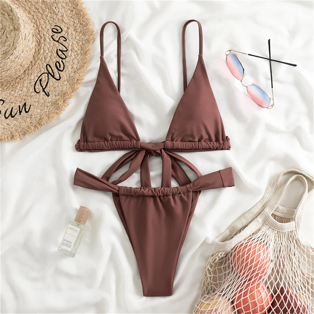 Purple Bikini Triangle Sling Extrem Push Up Swimsuit Backless Bandage Swimwear Women Holiday Beach Outfit Bathing Suit Sexys Set