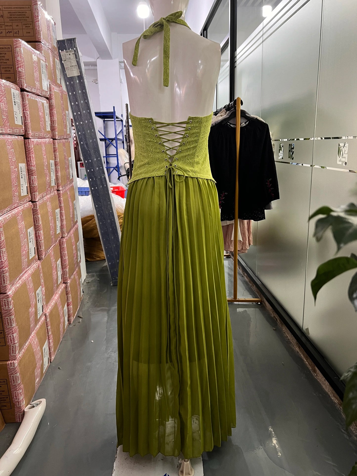 Green Corset Halter Long Dress Women Backless Off Shoulder Pleated Patchwork Slim Maxi Dress 2026 Summer Lady Party Evening Gown