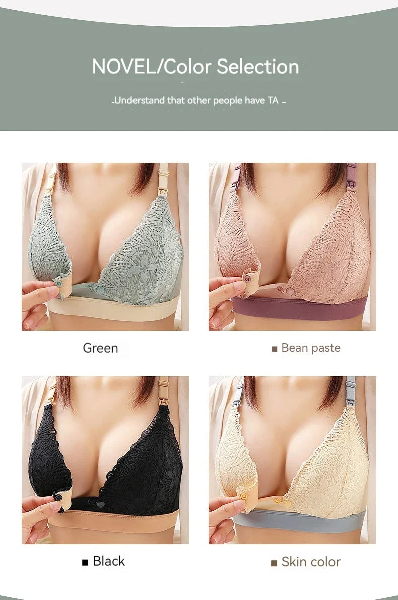 Ladies' Seamless Steel-free Thin Maternity Bra Gathered Comfortable Front-open Design For Postpartum Breastfeeding