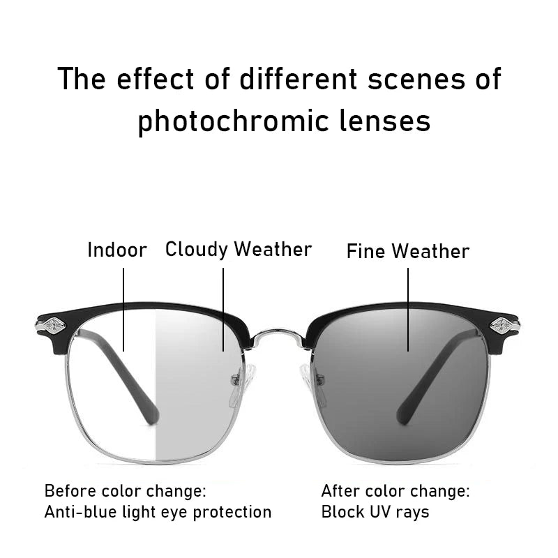 XJiea Anti-blue Light Glasses For Men Fashion Semi Rimless Metal Women Photochromic Eyewear Trendy Office Outdoor Accessory