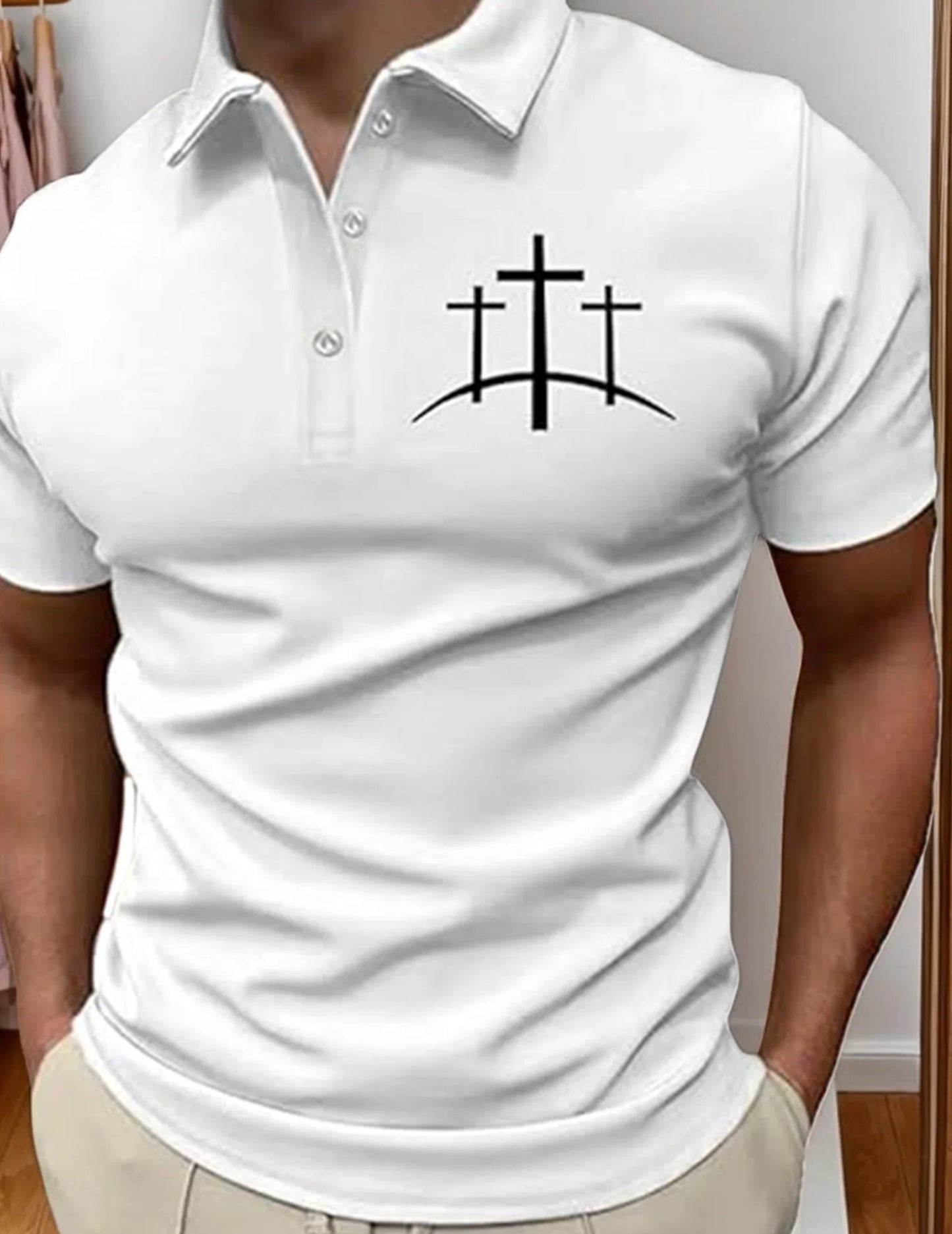 Men Faith Cross Sports Shirt Breathable Cross Pattern Printed Tops Comfortable Fit Shirts for Outdoor Activities Gathering Party