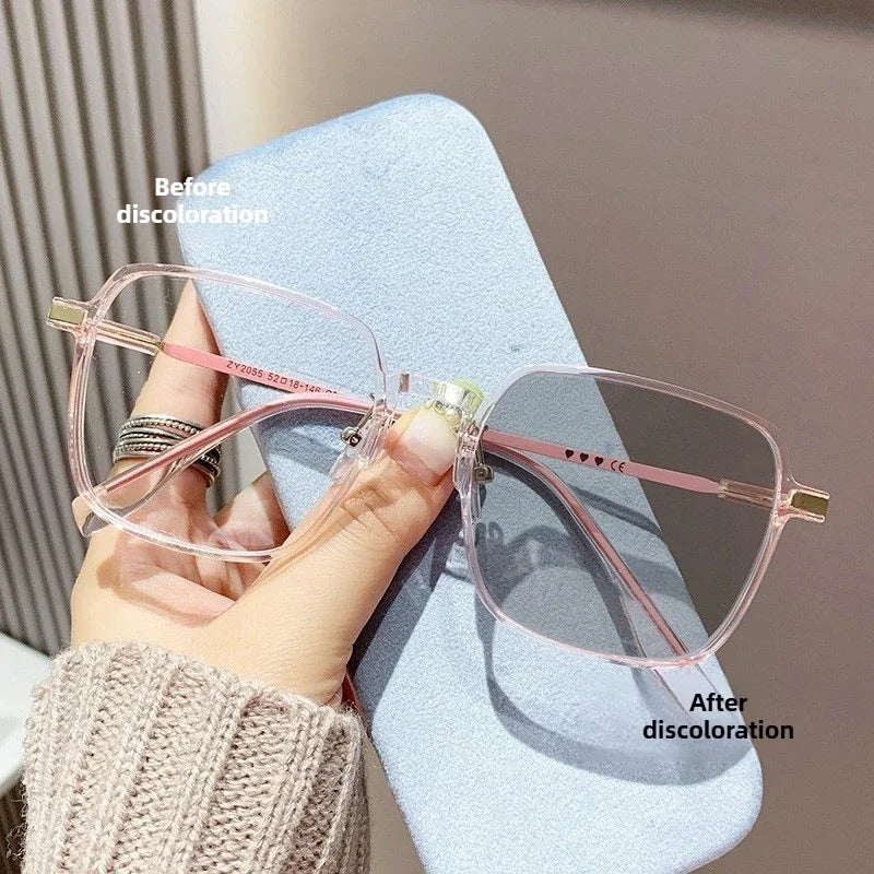 Photochromic Anti Blue Light Blocking Reading Glasses Stylish Large Frames for Man and Woman Presbyopia Eyewea Plano Eyeglasses