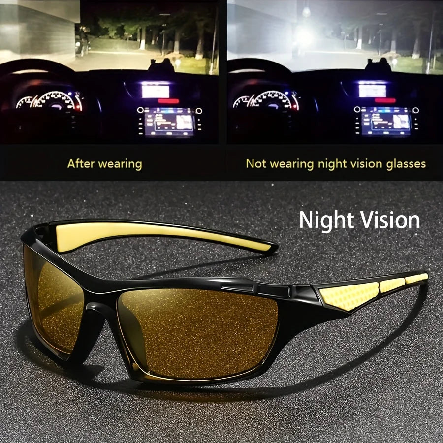 Square Yellow Night Vision Anti-Glare Goggles for Men Women Driving Fishing Beach Sunglasses UV Protection Polycarbonate Glasses