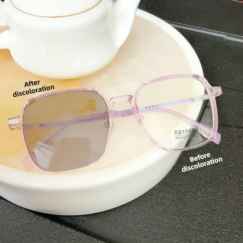 Photochromic Anti Blue Light Blocking Reading Glasses Stylish Large Frames for Man and Woman Presbyopia Eyewea Plano Eyeglasses