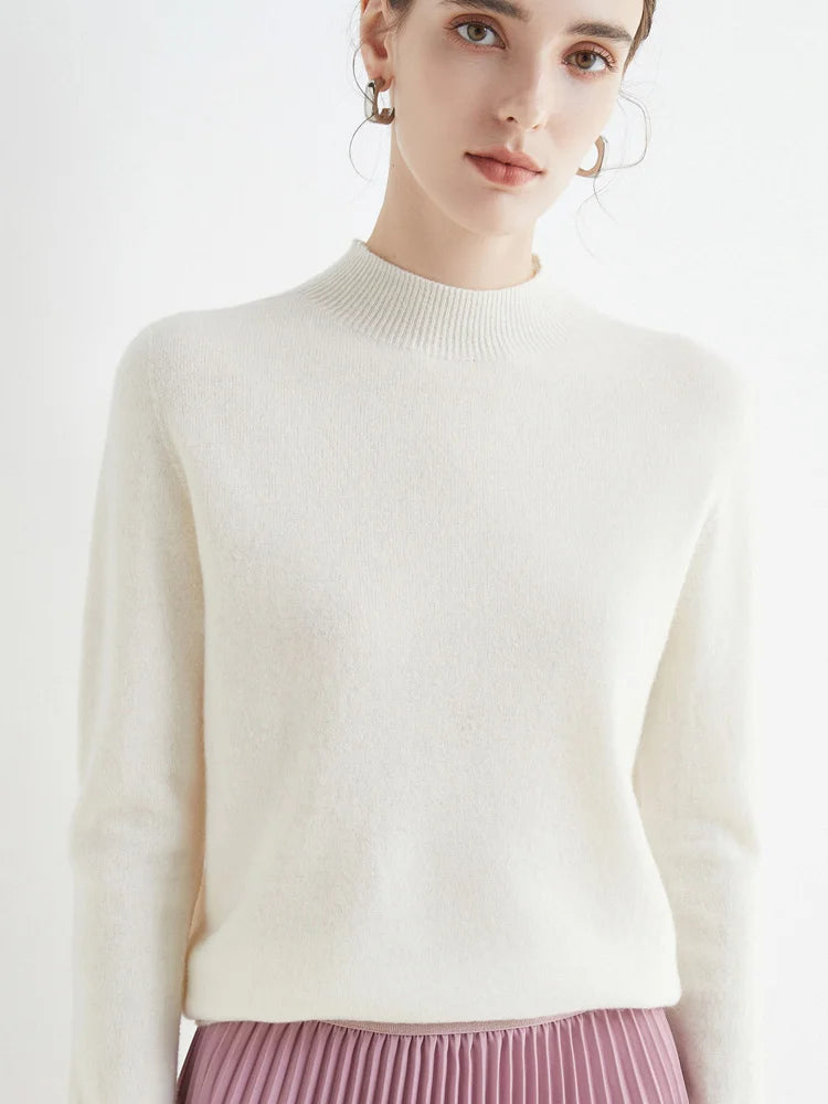 Women 100% Merino Wool Sweater For Autumn Winter  First Line Seamless Half-high Collar Pullover Basic Top OL Solid Soft Cashmere