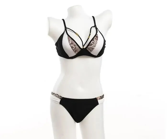 Snake Skin Print Bikini Push Up Leopard Swimsuit Female Hollow Out Swimwear Women Bathing Suit Sexy Cup Bikini Set Monokini