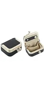 Royal Bagger Wallet Genuine Leather Kiss Lock Coin Purse Solid Color Square Leather Jewelry Bag Multifunctional Mini Small Item