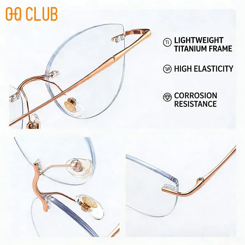O-Q CLUB Rimless Presbyopic Glasses Woman Optical Titanium Women's Eyeglasses for Reading Glass for Man Eye-glasses -1 Eyewear