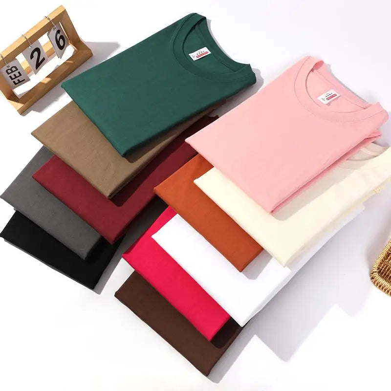 220 grams pure cotton short-sleeved custom logo solid-color round-neck T-shirt, loose large size, breathable T-shirt custom with