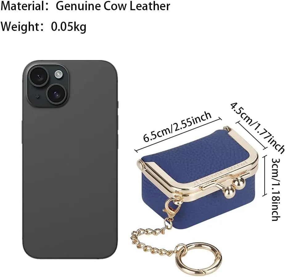 Royal Bagger Wallet Genuine Leather Kiss Lock Coin Purse Solid Color Square Leather Jewelry Bag Multifunctional Mini Small Item
