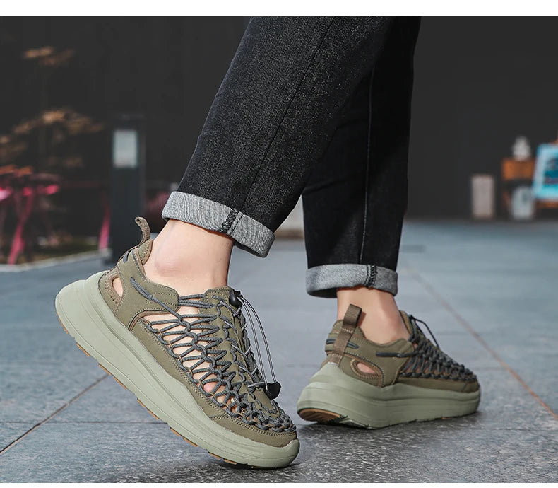 Summer Hand-woven Couple Sandals Brand Designer Men Sandals High Quality Men's Flat Casual Shoes Outdoor Thick Bottom Sandals