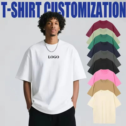 200 grams pure cotton short-sleeved custom logo solid-color round-neck T-shirt, loose large size, breathable T-shirt custom with