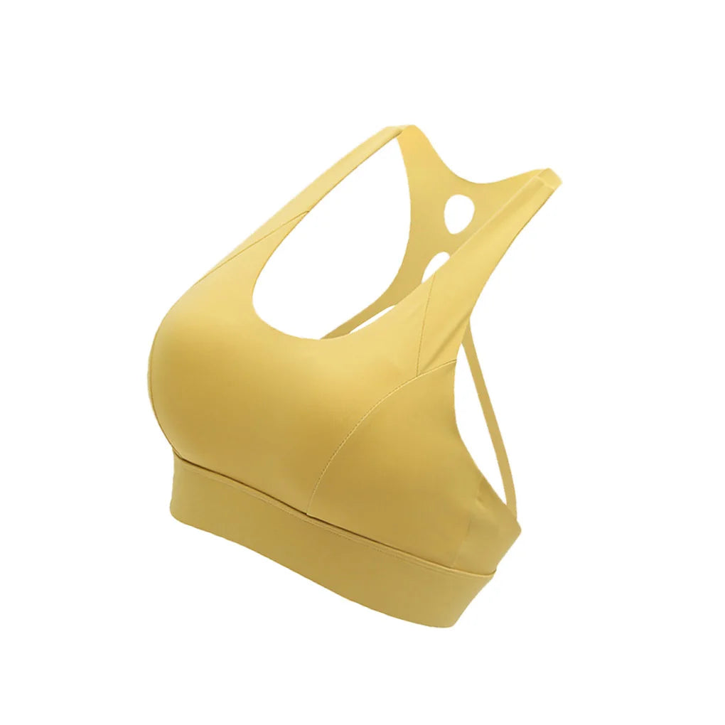 Women Sports Bra Push Up Female Gym Workout Tops Adjustable, M, Yellow