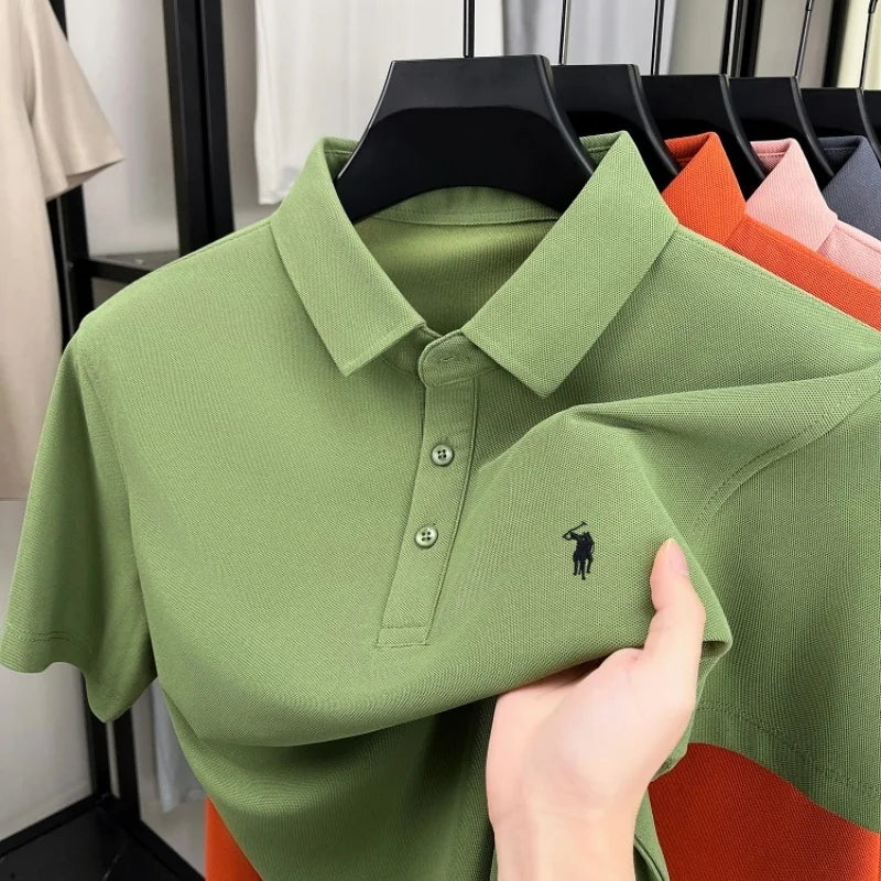 Luxury brand pony embroidered short sleeve men's polo shirt new business casual breathable summer comfort high-end Paul T-shirt