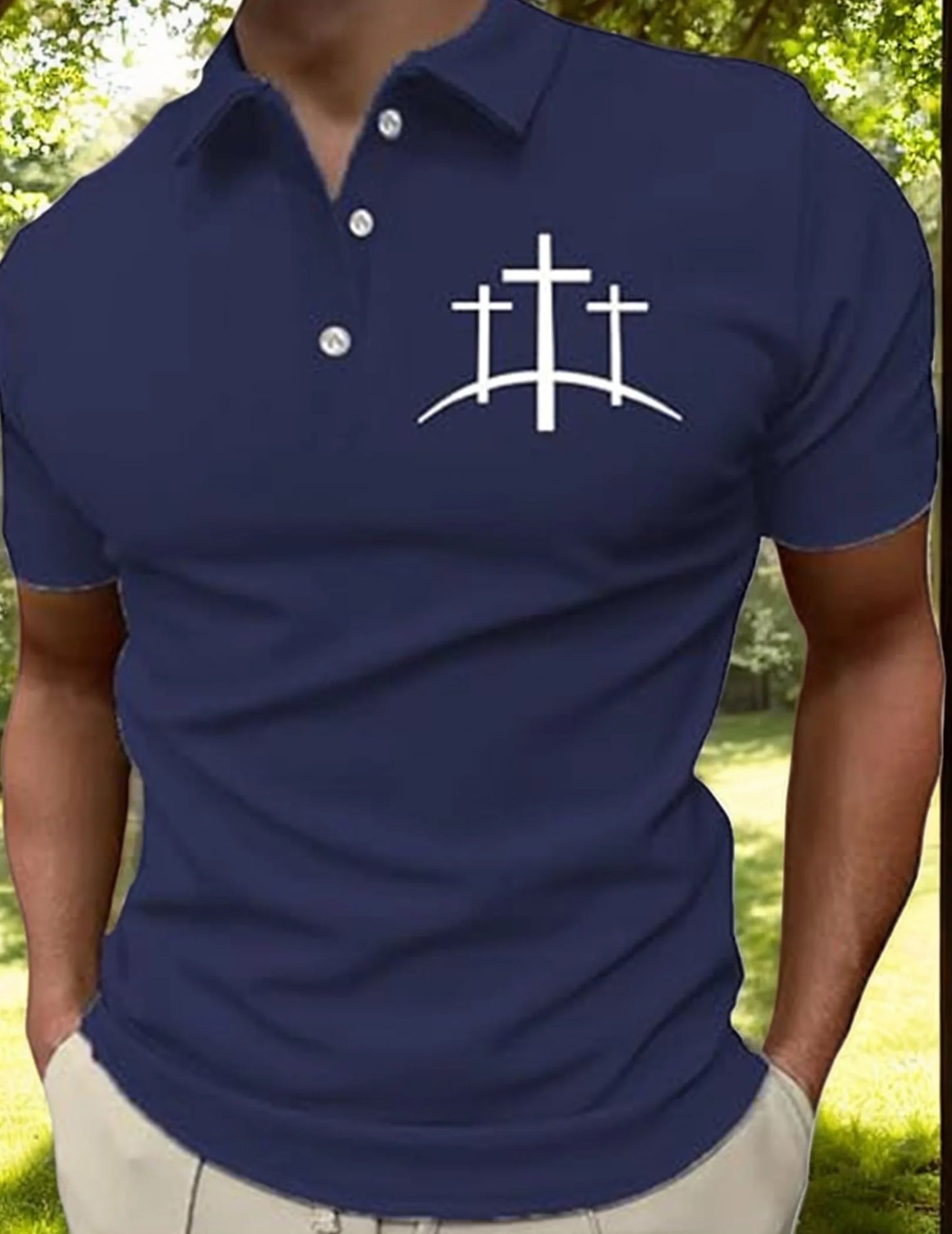 Men Faith Cross Sports Shirt Breathable Cross Pattern Printed Tops Comfortable Fit Shirts for Outdoor Activities Gathering Party
