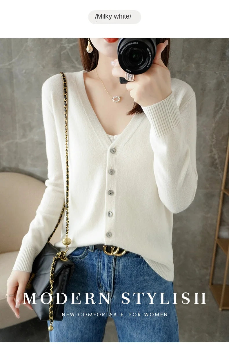 2024 New V-Neck Temperament Small Fragrant Wind Women Loose Sweater Sweater All Sweater Coat Special Offer Cardigan ZHI D035