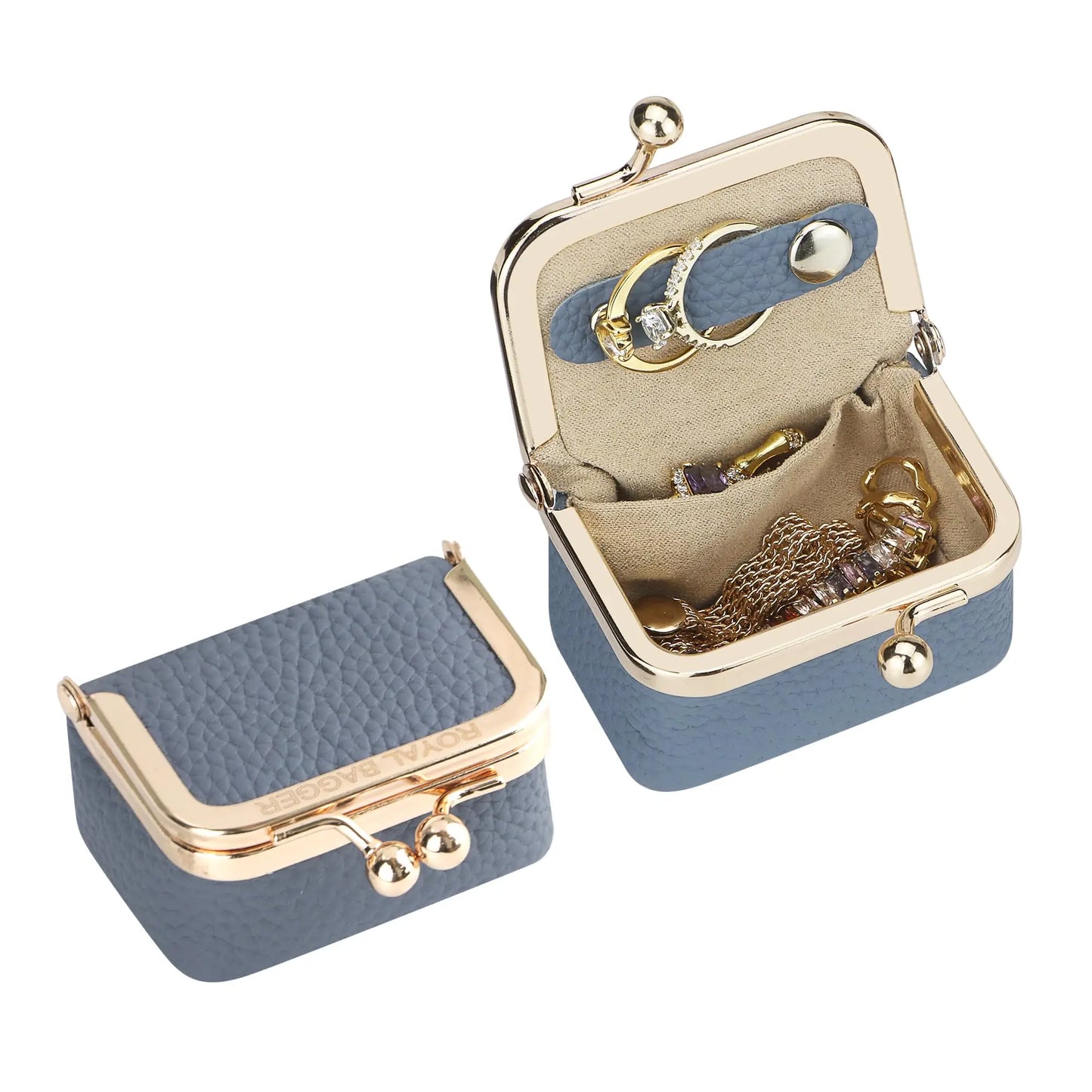 Royal Bagger Wallet Genuine Leather Kiss Lock Coin Purse Solid Color Square Leather Jewelry Bag Multifunctional Mini Small Item