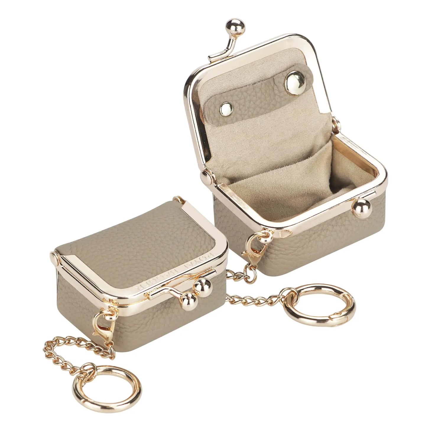Royal Bagger Wallet Genuine Leather Kiss Lock Coin Purse Solid Color Square Leather Jewelry Bag Multifunctional Mini Small Item