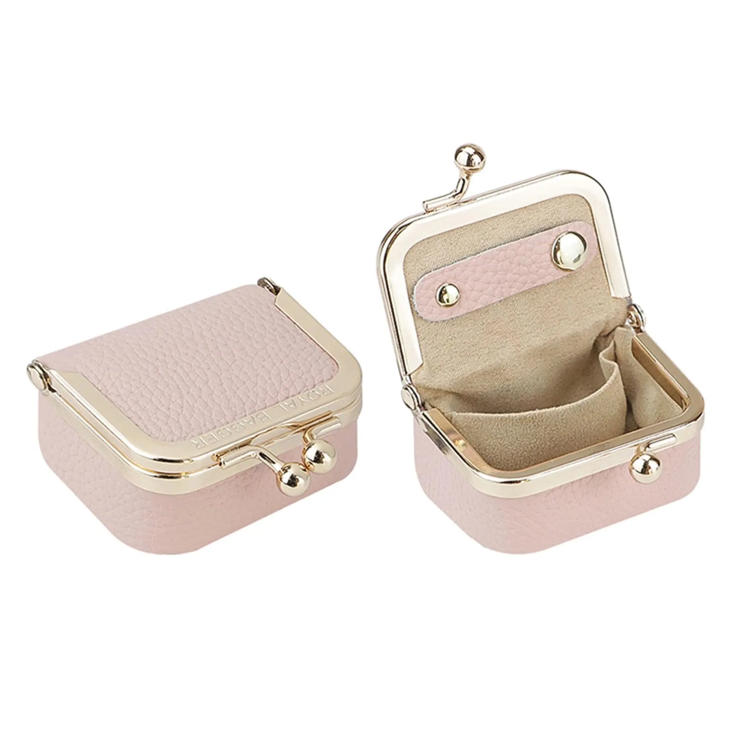 Royal Bagger Wallet Genuine Leather Kiss Lock Coin Purse Solid Color Square Leather Jewelry Bag Multifunctional Mini Small Item