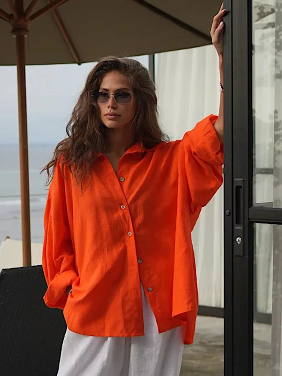 Bornladies 100% Cotton Spring Summer Versatile Lazy Casual Shirt Women&