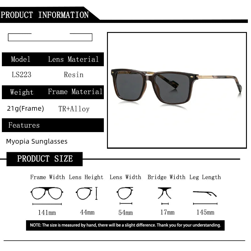 LOERHUNAR New Fashion Square Frame Myopia Sun Glasses for Men and Woman Brand Design Sunshade Street Photography Outdoor Glasses