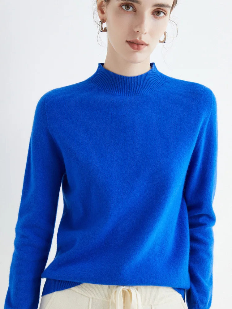 Women 100% Merino Wool Sweater For Autumn Winter  First Line Seamless Half-high Collar Pullover Basic Top OL Solid Soft Cashmere