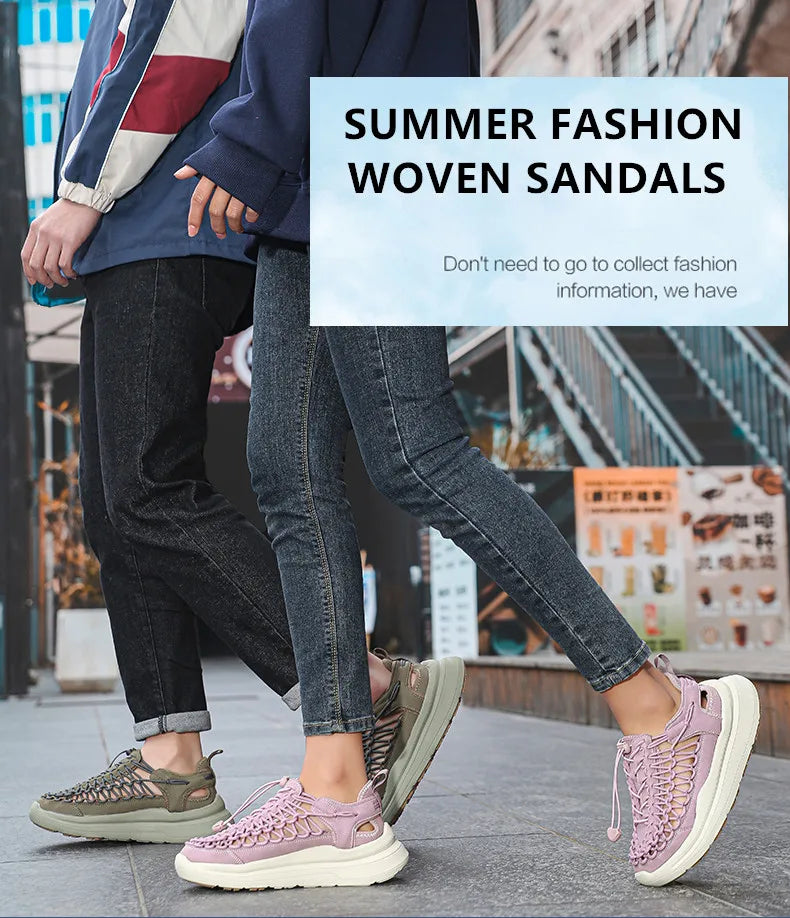 Summer Hand-woven Couple Sandals Brand Designer Men Sandals High Quality Men's Flat Casual Shoes Outdoor Thick Bottom Sandals