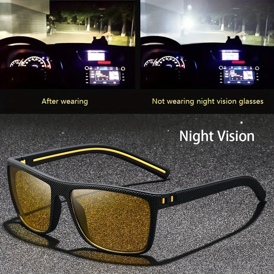 Square Yellow Night Vision Anti-Glare Goggles for Men Women Driving Fishing Beach Sunglasses UV Protection Polycarbonate Glasses