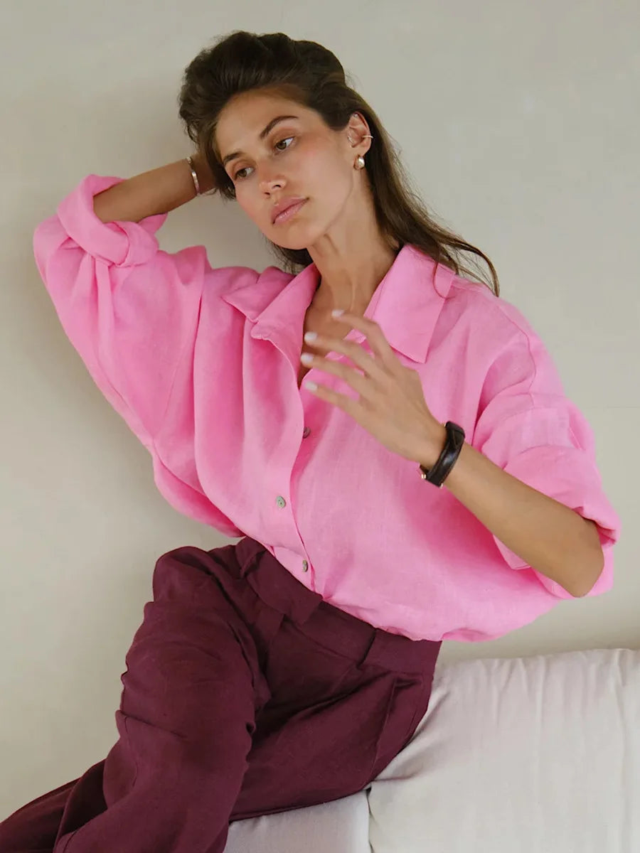 Bornladies 100% Cotton Spring Summer Versatile Lazy Casual Shirt Women&
