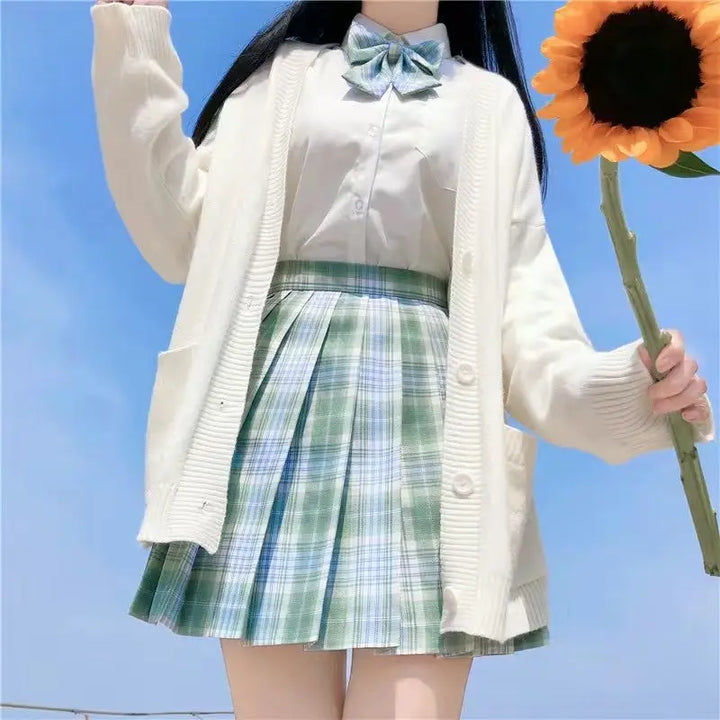 Japanese School Basic Sweaters Women Autumn Kawaii Solid V-neck Loose Knitted Cardigan Preppy Style Uniform Cosplay