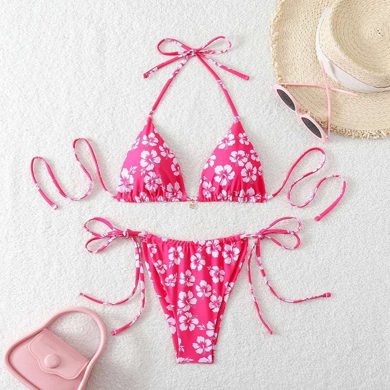 Micro Thong Bikini Triangle Swimwear Sexy Lace Bikini Set 2026 Swimsuit Women 2 Piece Beachwear Bandage Bathing Suits Beach Wear