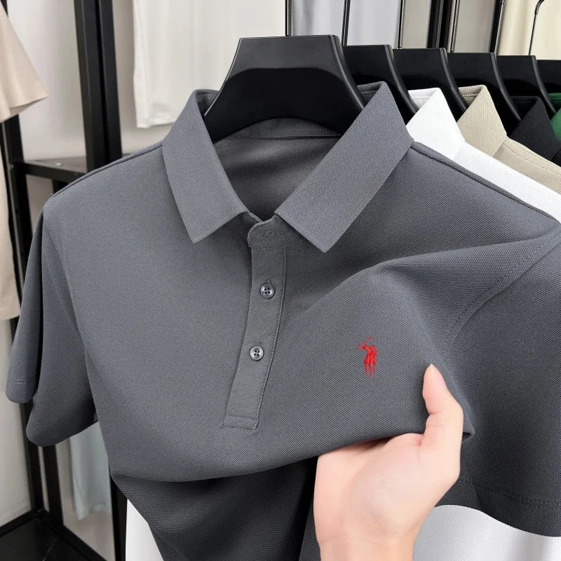 Luxury brand pony embroidered short sleeve men's polo shirt new business casual breathable summer comfort high-end Paul T-shirt