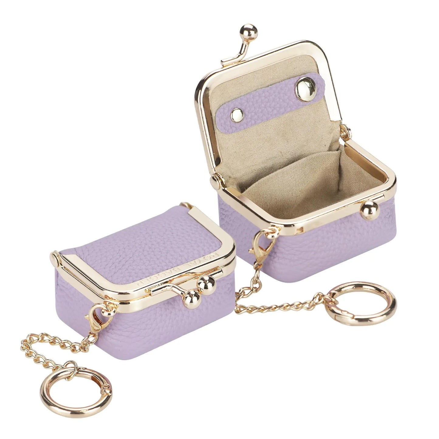 Royal Bagger Wallet Genuine Leather Kiss Lock Coin Purse Solid Color Square Leather Jewelry Bag Multifunctional Mini Small Item