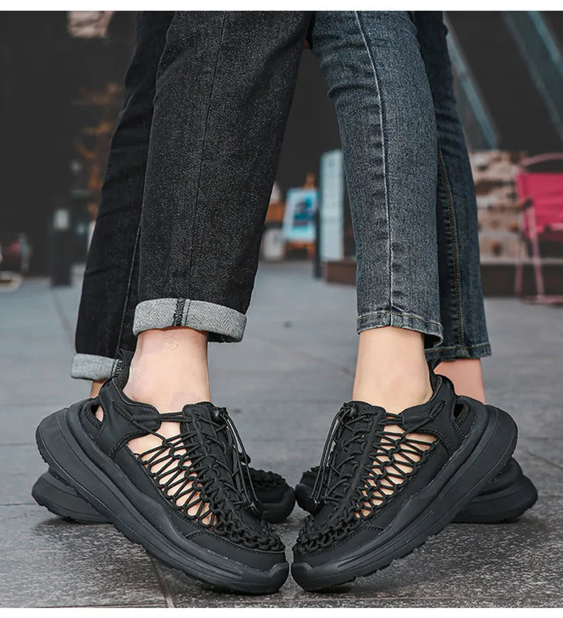 Summer Hand-woven Couple Sandals Brand Designer Men Sandals High Quality Men's Flat Casual Shoes Outdoor Thick Bottom Sandals