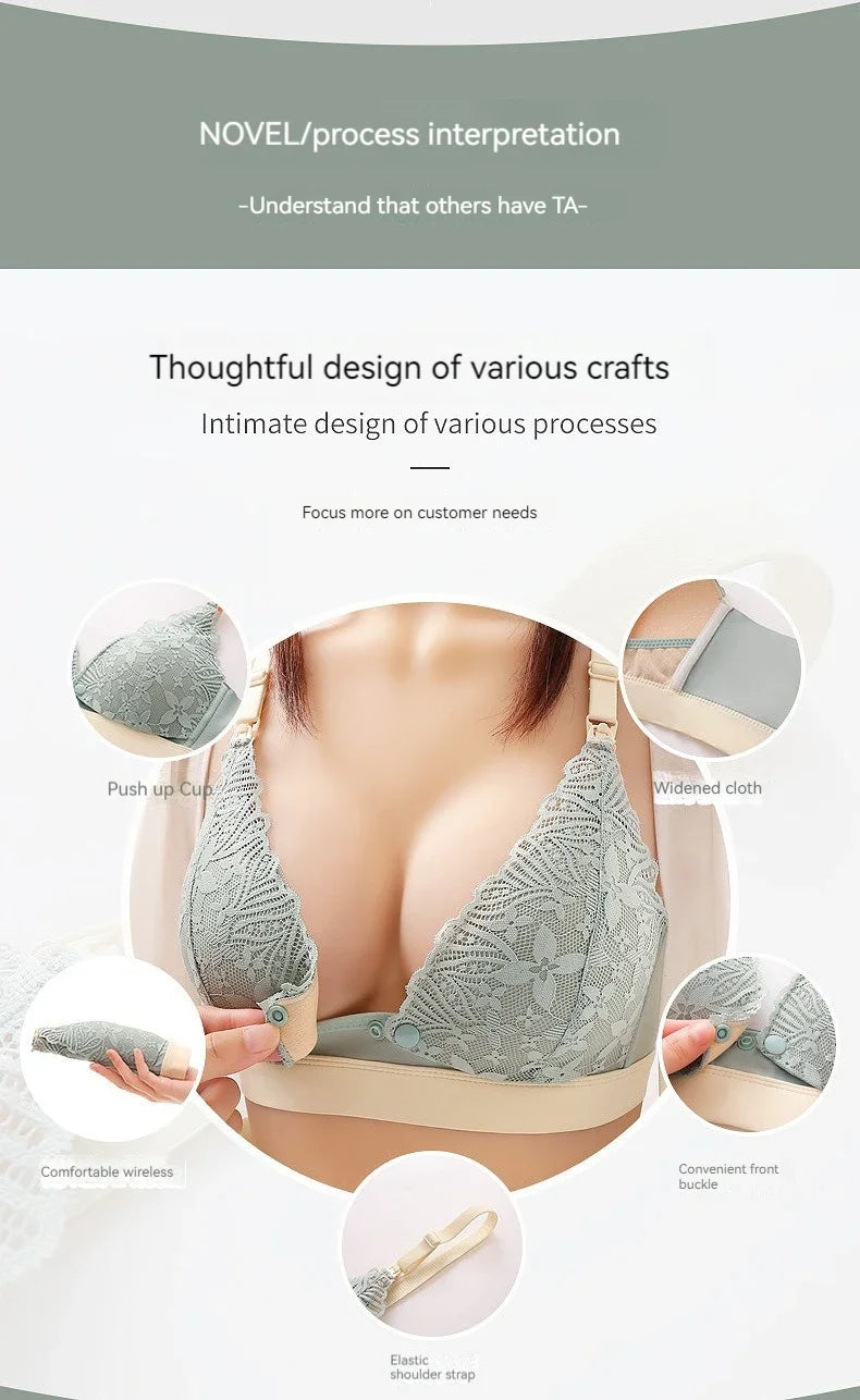 Ladies' Seamless Steel-free Thin Maternity Bra Gathered Comfortable Front-open Design For Postpartum Breastfeeding