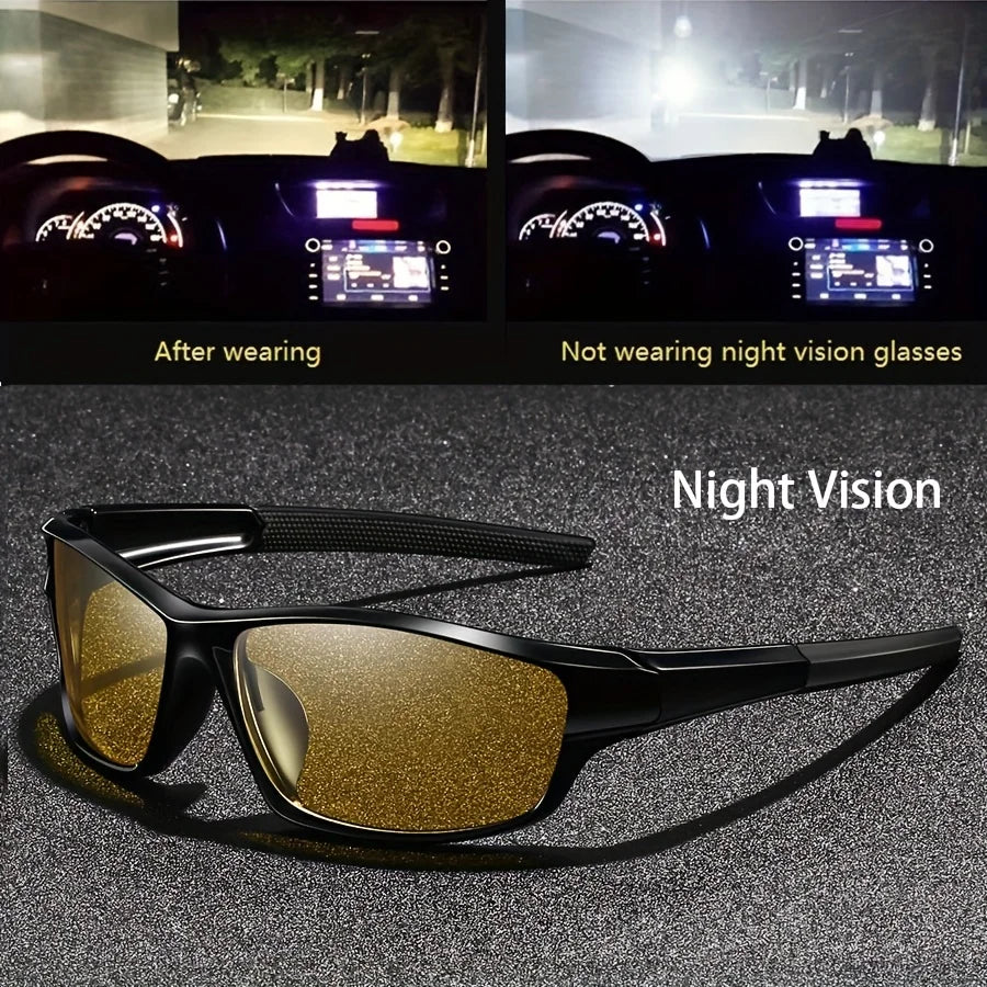 Square Yellow Night Vision Anti-Glare Goggles for Men Women Driving Fishing Beach Sunglasses UV Protection Polycarbonate Glasses