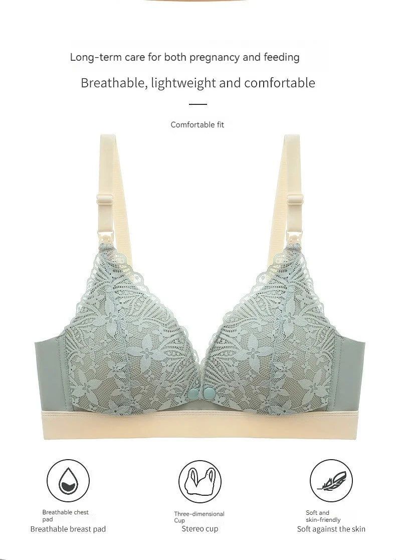 Ladies' Seamless Steel-free Thin Maternity Bra Gathered Comfortable Front-open Design For Postpartum Breastfeeding