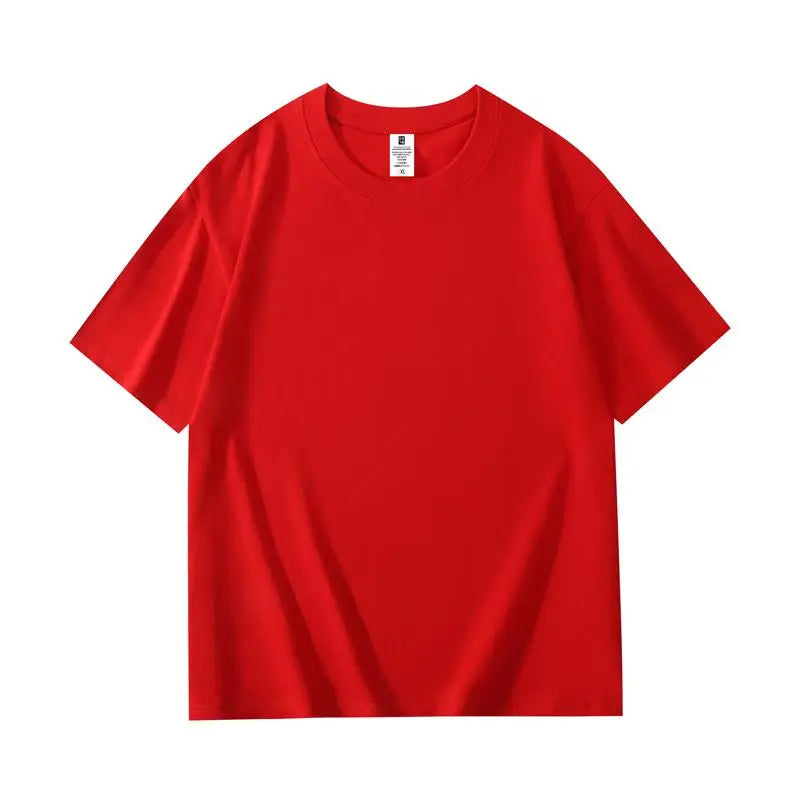 200 grams pure cotton short-sleeved custom logo solid-color round-neck T-shirt, loose large size, breathable T-shirt custom with