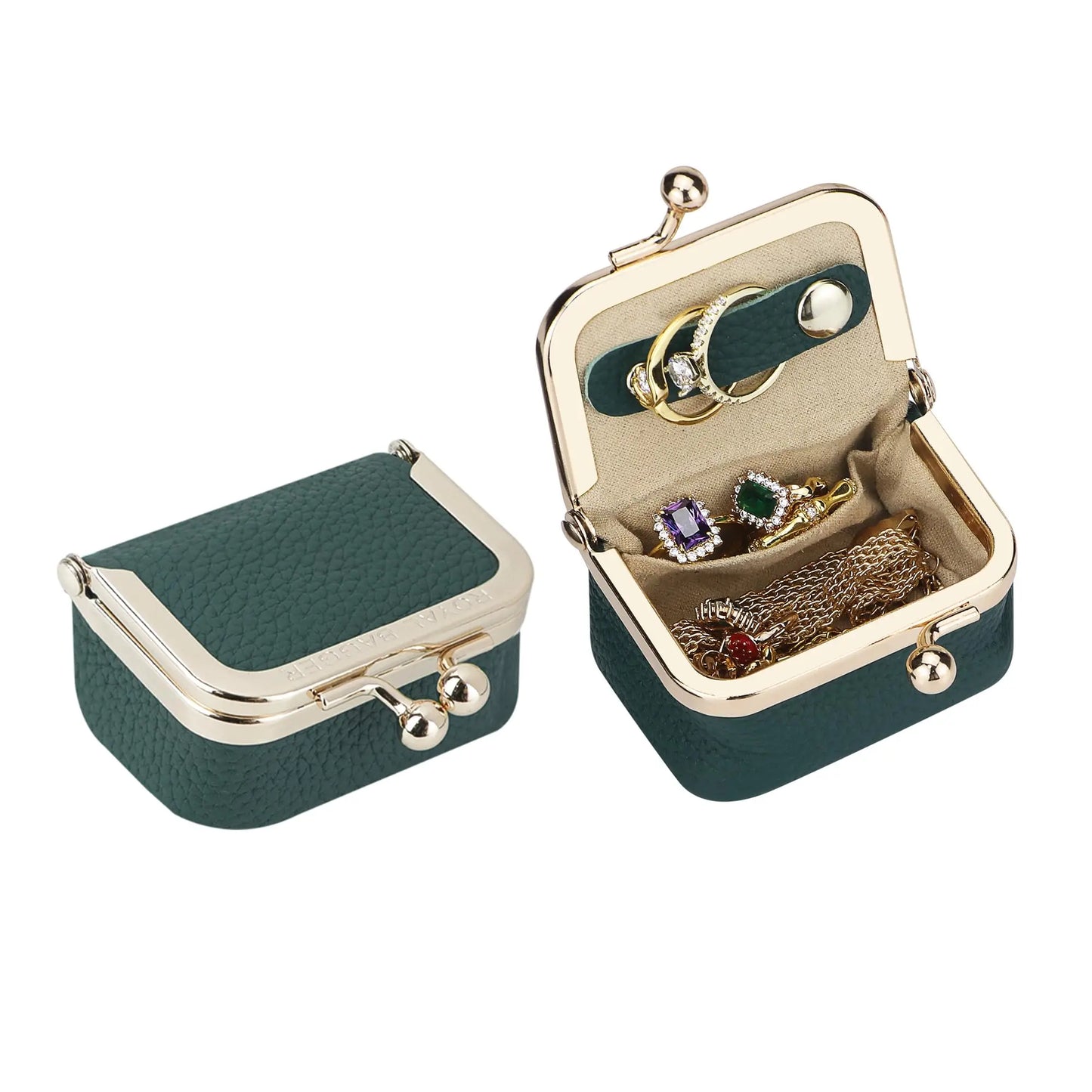 Royal Bagger Wallet Genuine Leather Kiss Lock Coin Purse Solid Color Square Leather Jewelry Bag Multifunctional Mini Small Item