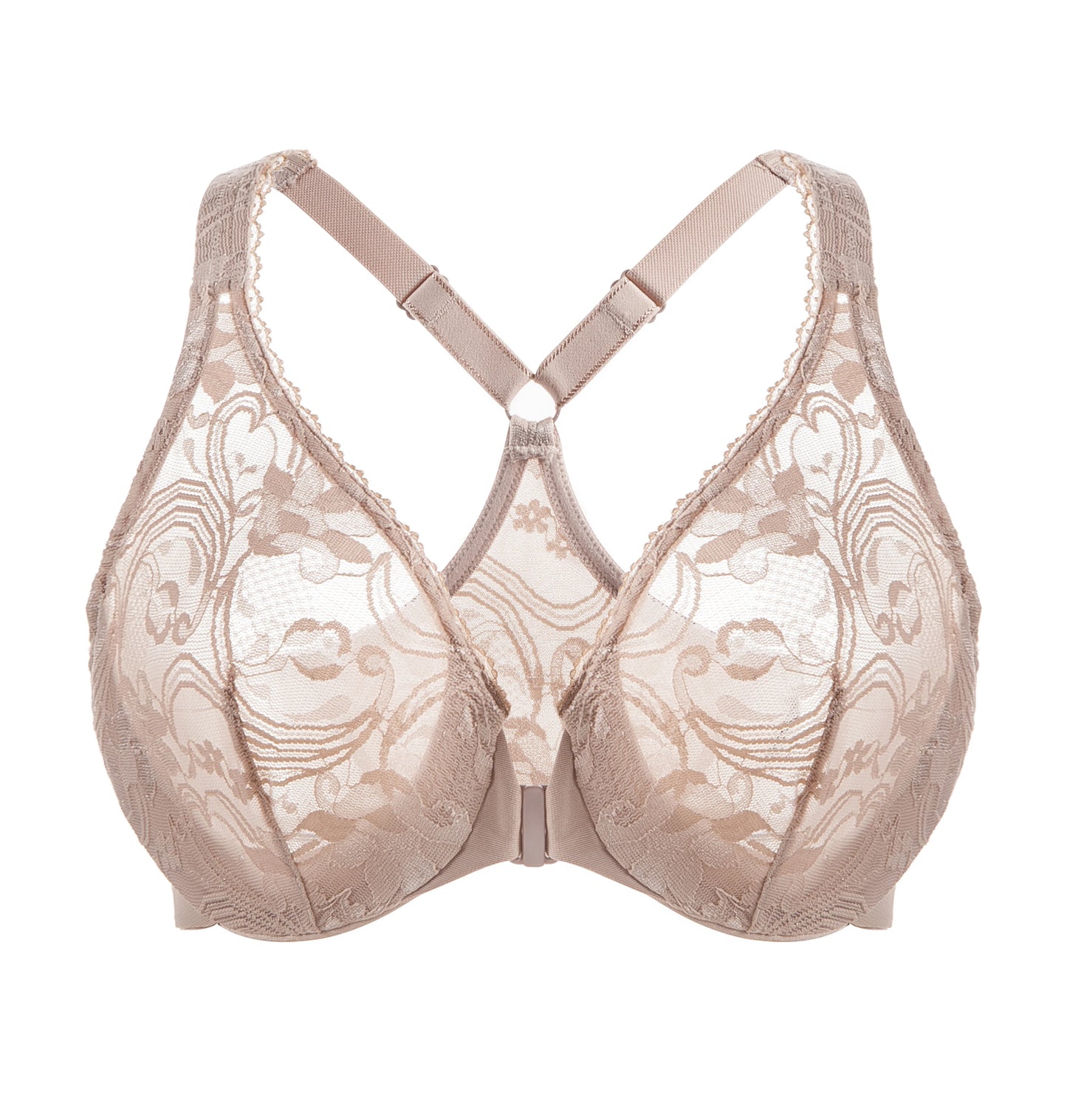 Plus Racerback Lace Underwire Front Closure Bra
