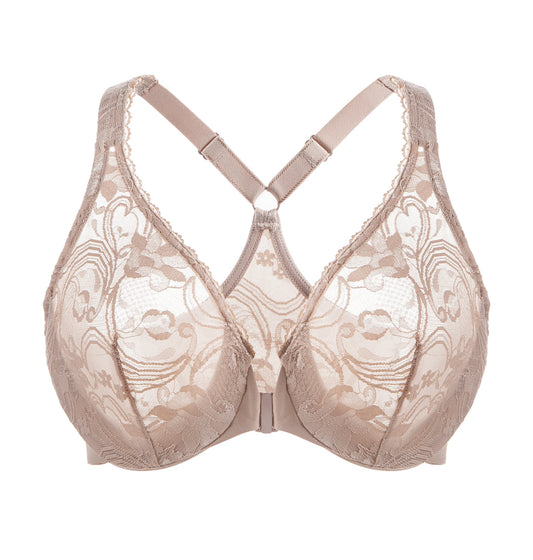 Plus Racerback Lace Underwire Front Closure Bra