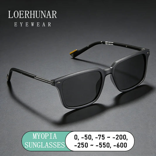 LOERHUNAR New Fashion Square Frame Myopia Sun Glasses for Men and Woman Brand Design Sunshade Street Photography Outdoor Glasses