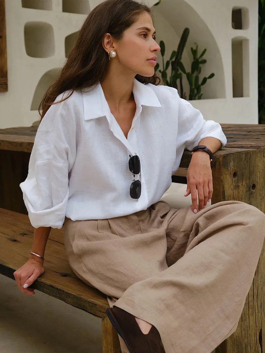 Bornladies 100% Cotton Spring Summer Versatile Lazy Casual Shirt Women&