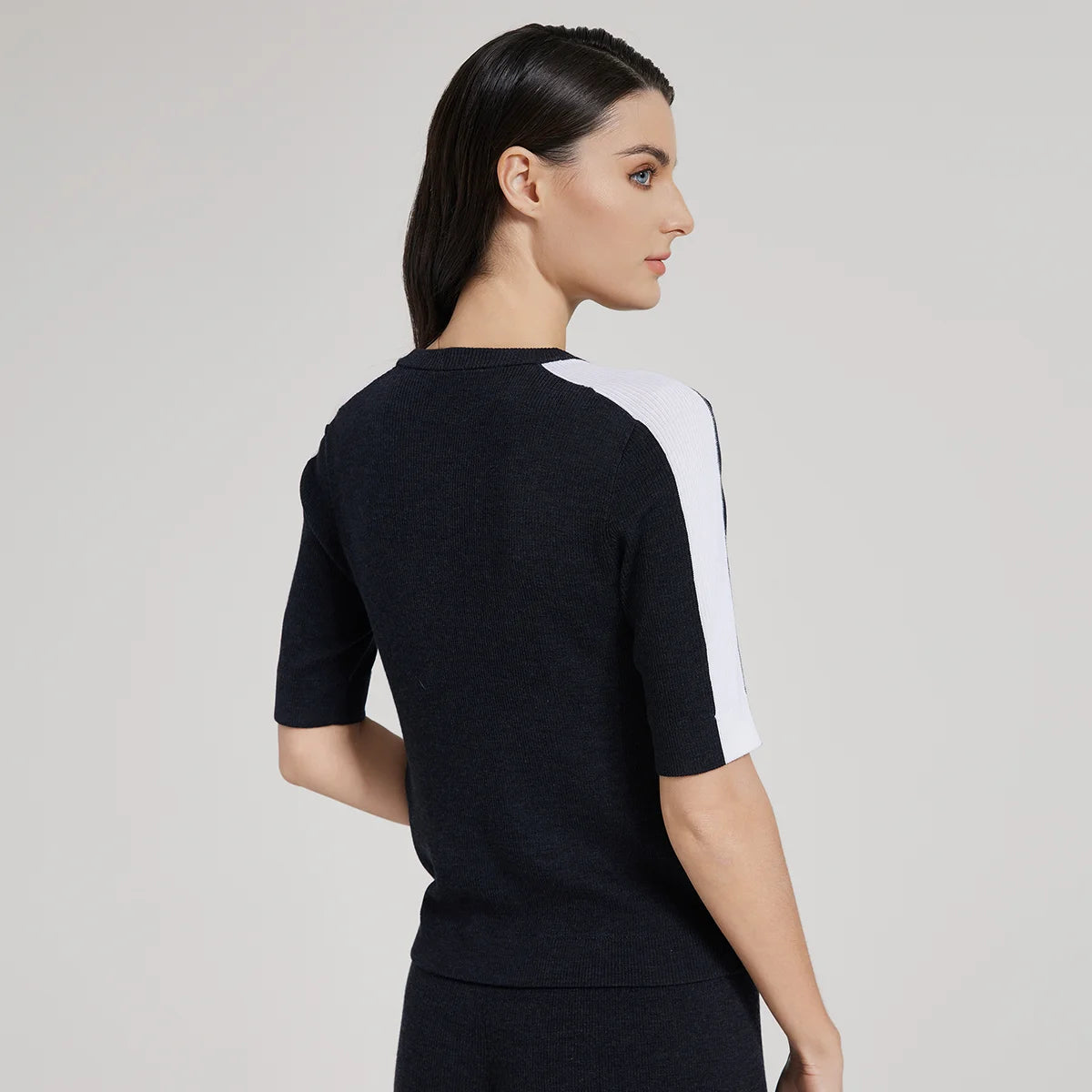 BC1042 Silk Merino Wool Blend Contrast Color Pullover Knitted Sweater for Women Luxury Summer Woolen Ladies Clothing