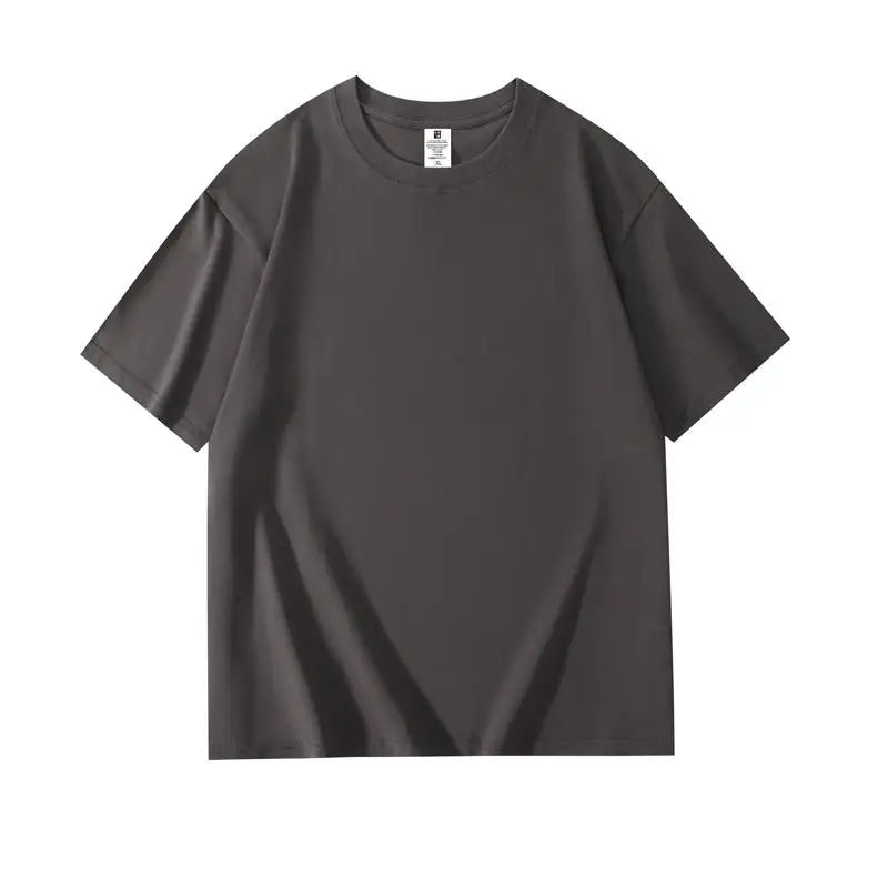 200 grams pure cotton short-sleeved custom logo solid-color round-neck T-shirt, loose large size, breathable T-shirt custom with
