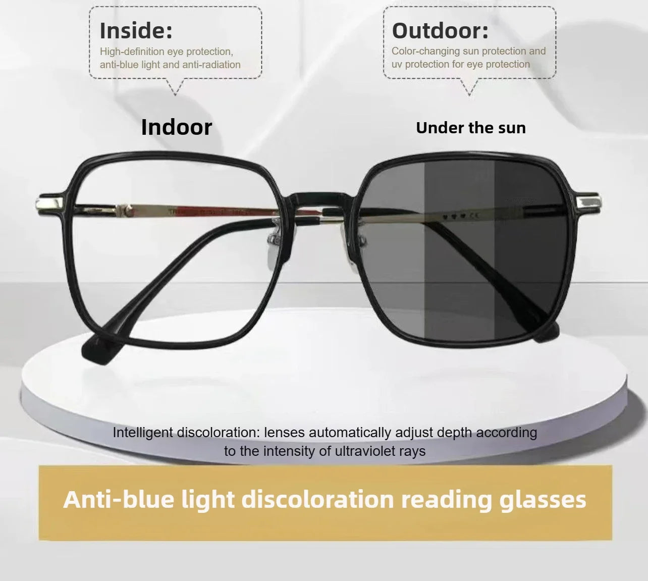 Photochromic Anti Blue Light Blocking Reading Glasses Stylish Large Frames for Man and Woman Presbyopia Eyewea Plano Eyeglasses