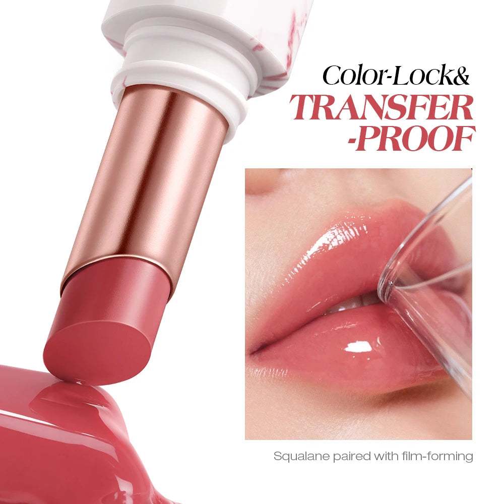 O.TWO.O Lipstick Glossy Lip Tint Mirror Ice-film 24h Moisturize Nourish Smooth Long-Lasting Wear Gloss Lip Glaze Lipstick Makeup