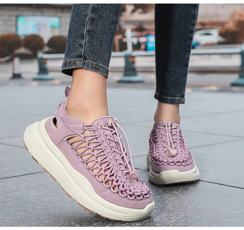 Summer Hand-woven Couple Sandals Brand Designer Men Sandals High Quality Men's Flat Casual Shoes Outdoor Thick Bottom Sandals