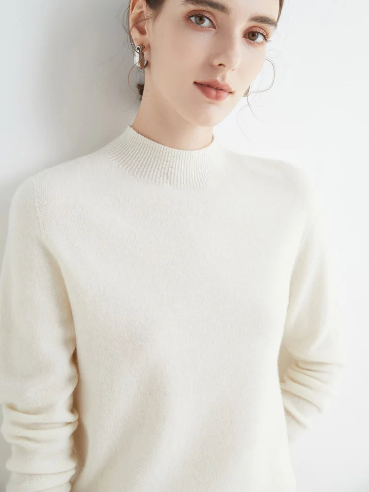 Women 100% Merino Wool Sweater For Autumn Winter  First Line Seamless Half-high Collar Pullover Basic Top OL Solid Soft Cashmere